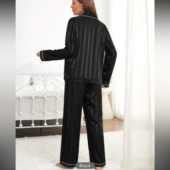 Green 2 piece pajama set: Contrast Binding striped Satin pj Set - Picture 13 of 13